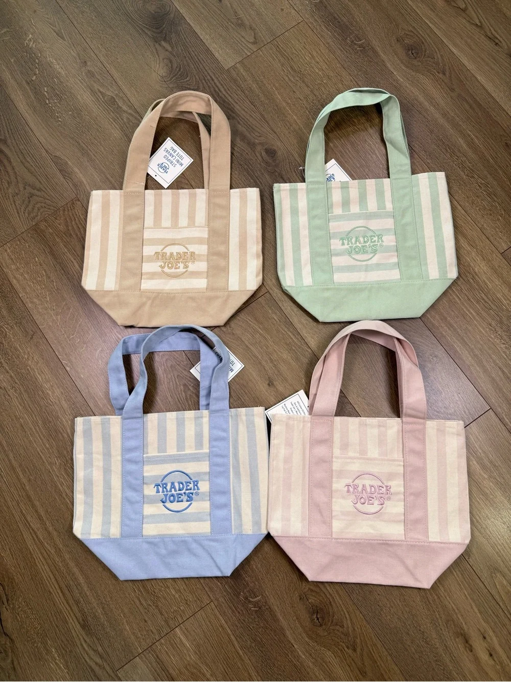 NWT Trader Joe’s Striped Mini Canvas Tote Bags Set of 4 Pastel Colors Spring